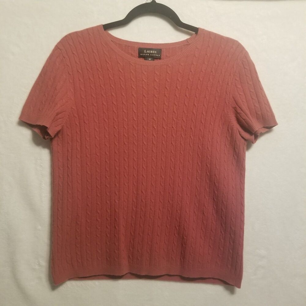 Lauren Ralph Lauren M Sweater Short Sleeve Merino Angora Cashmere Cable Knit